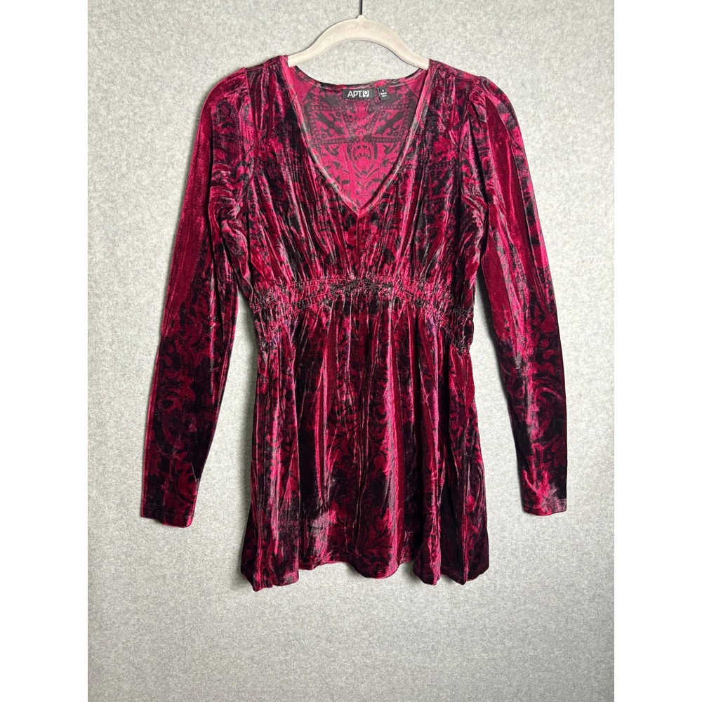 Apt. 9 Crushed Velvet Babydoll Top Pink Black Gothic Long Sleeve Small